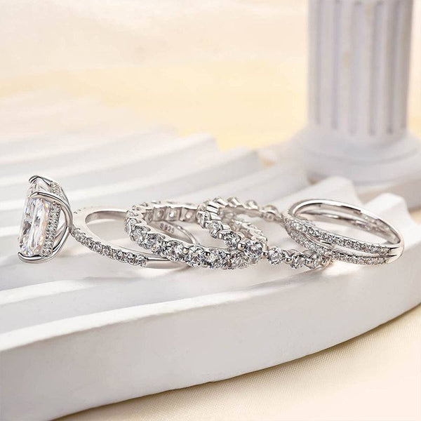 Louily Excellent Crushed Ice Radiant Cut 4PC Wedding Ring Set