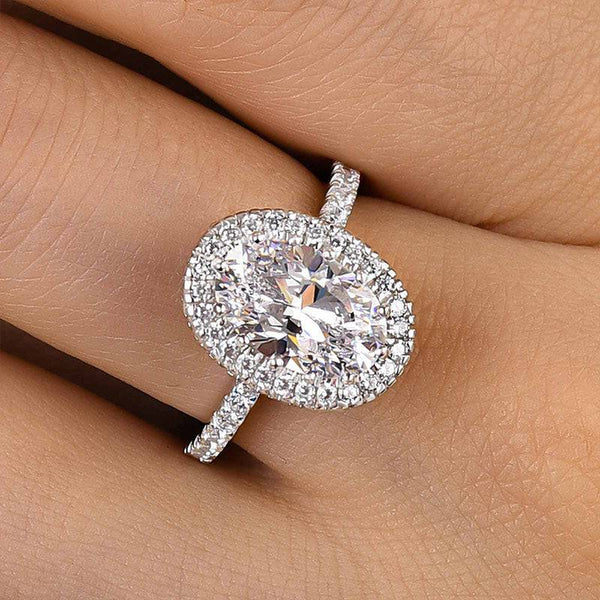 Louily Excellent Halo Oval Cut Engagement Ring