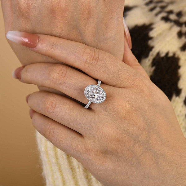 Louily Excellent Halo Oval Cut Engagement Ring