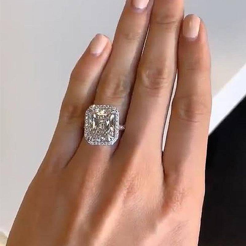 Louily Excellent Halo Radiant Cut Simulated Diamond Engagement Ring In Sterling Silver - louilyjewelry