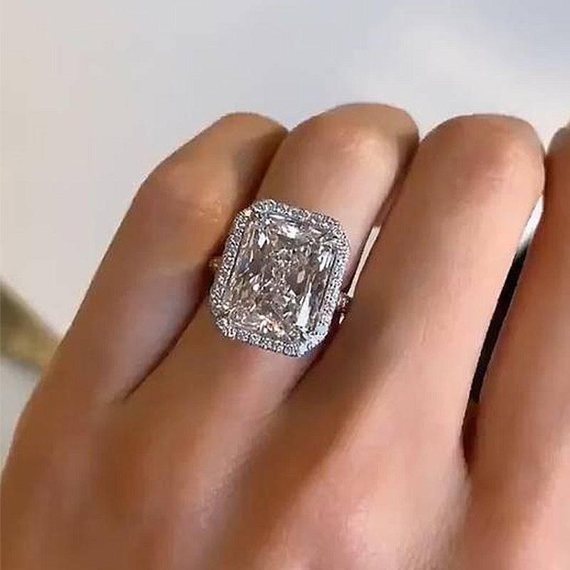 Louily Excellent Halo Radiant Cut Simulated Diamond Engagement Ring In Sterling Silver - louilyjewelry