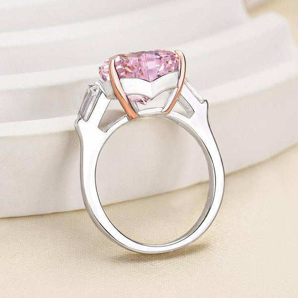 Louily Excellent Three Stone Pink Stone Heart Cut Engagement Ring