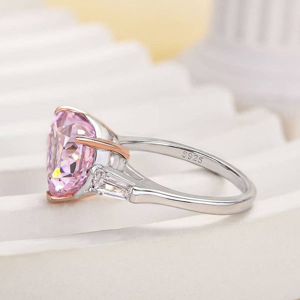 Louily Excellent Three Stone Pink Stone Heart Cut Engagement Ring