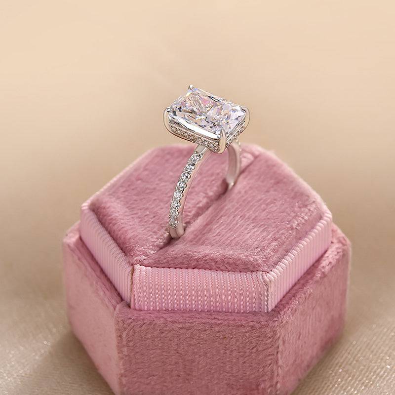 Louily Exclusive 8*11mm Radiant Cut Engagement Ring For Women In Sterling Silver - louilyjewelry