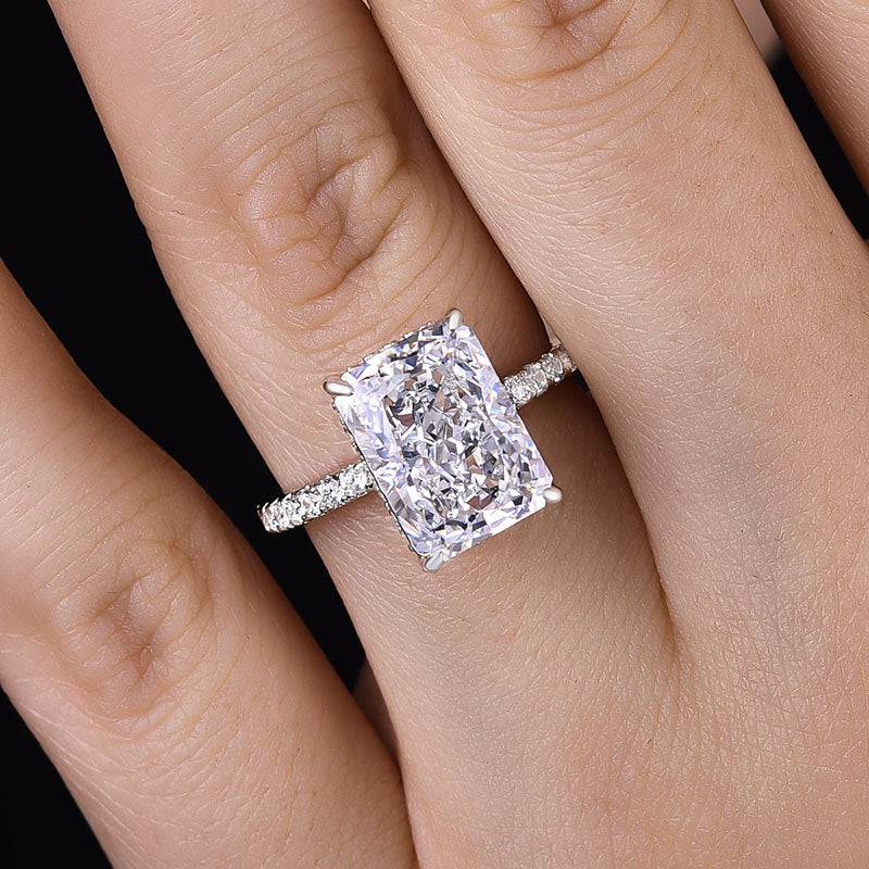 Louily Exclusive 8*11mm Radiant Cut Engagement Ring For Women In Sterling Silver - louilyjewelry