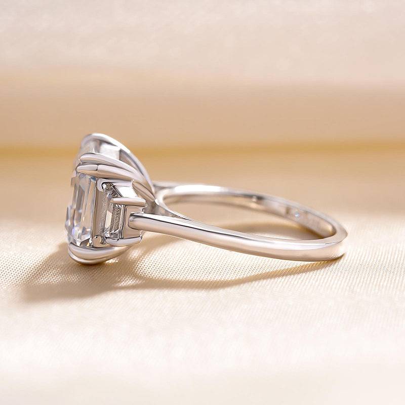 Louily Exclusive Asscher Cut Three Stone Women's Engagement Ring In Sterling Silver - louilyjewelry