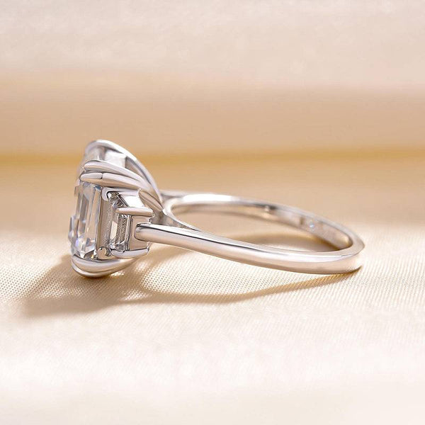 Louily Exclusive Asscher Cut Three Stone Women's Engagement Ring In Sterling Silver
