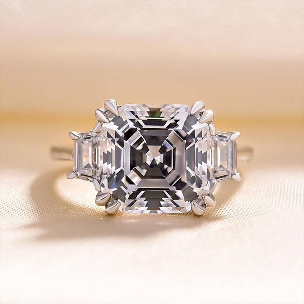 Louily Exclusive Asscher Cut Three Stone Women's Engagement Ring In Sterling Silver