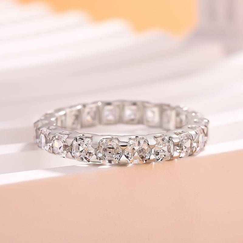 Louily Exclusive Asscher Cut Women's Wedding Band In Sterling Silver - louilyjewelry