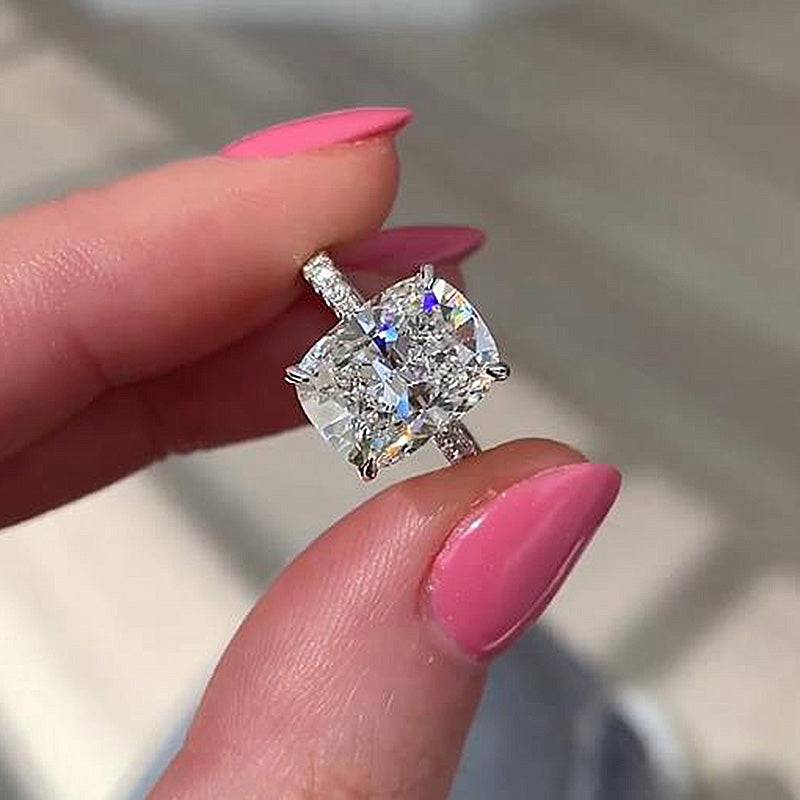 Louily Exclusive Crushed Ice Cushion Cut Engagement Ring For Women In Sterling Silver - louilyjewelry
