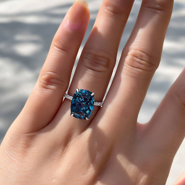 Louily Exclusive Cushion Cut Montana Blue Sapphire Engagement Ring In Sterling Silver