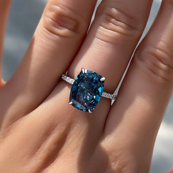 Louily Exclusive Cushion Cut Montana Blue Sapphire Engagement Ring In Sterling Silver
