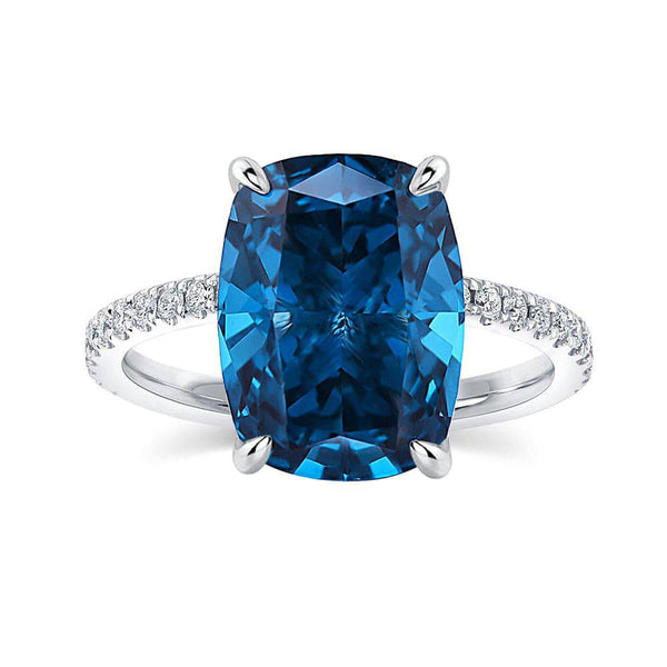 Louily Exclusive Cushion Cut Montana Blue Sapphire Engagement Ring In Sterling Silver