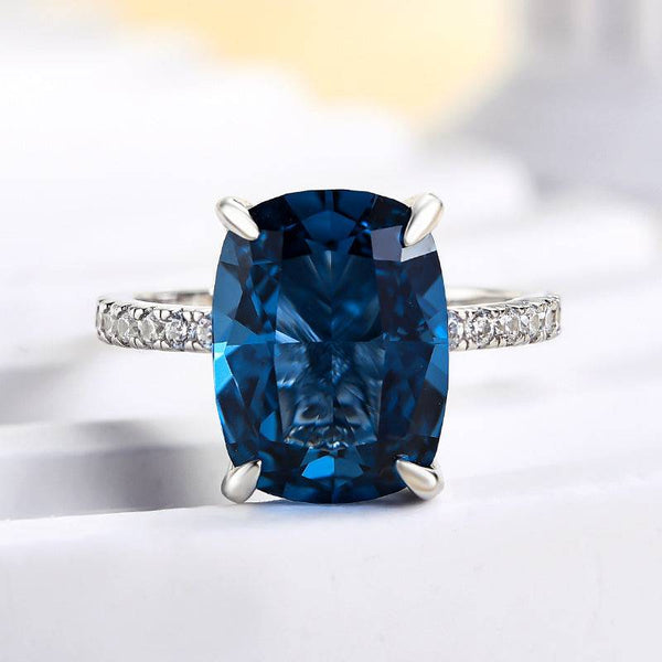 Louily Exclusive Cushion Cut Montana Blue Sapphire Engagement Ring In Sterling Silver