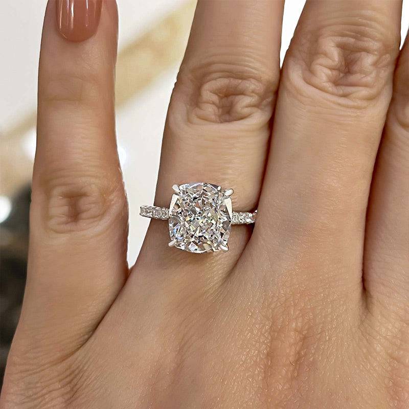 Louily Exclusive Cushion Cut Women's Engagement Ring In Sterling Silver - louilyjewelry