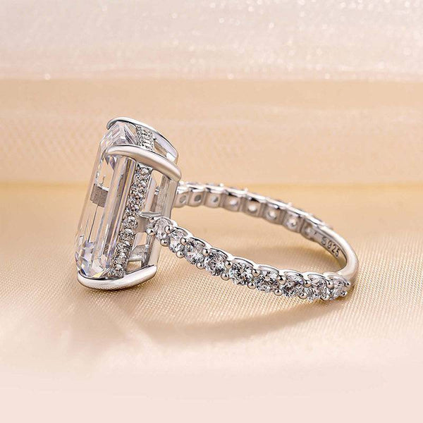 Louily Exclusive Elongated Emerald Cut Engagement Ring In Sterling Silver