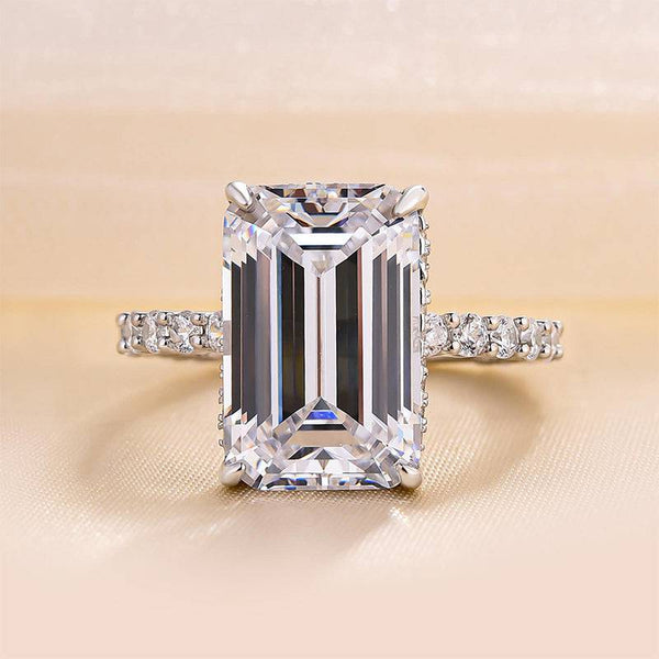 Louily Exclusive Elongated Emerald Cut Engagement Ring In Sterling Silver