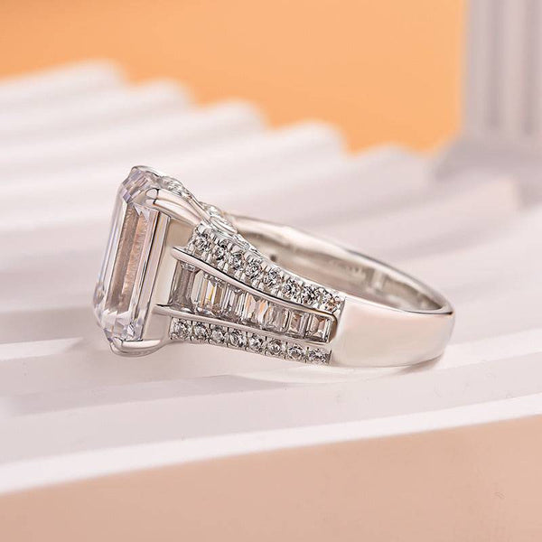 Louily Exclusive Emerald Cut Engagement Ring In Sterling Silver