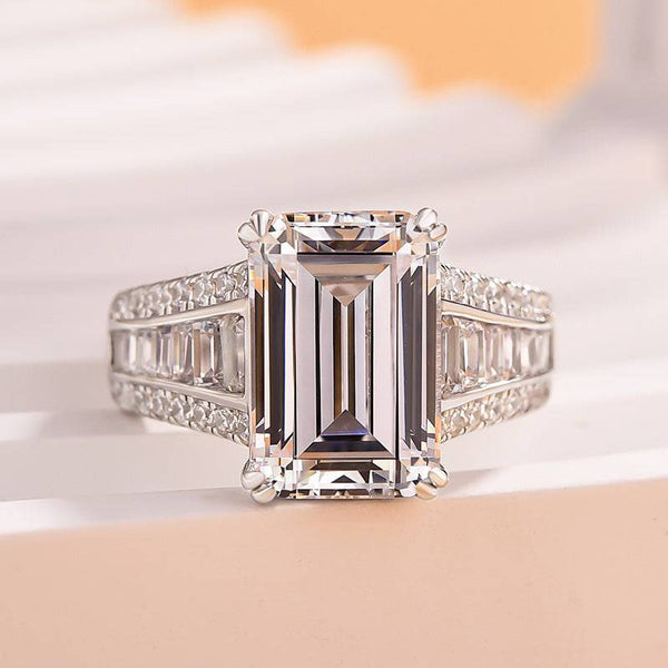 Louily Exclusive Emerald Cut Engagement Ring In Sterling Silver