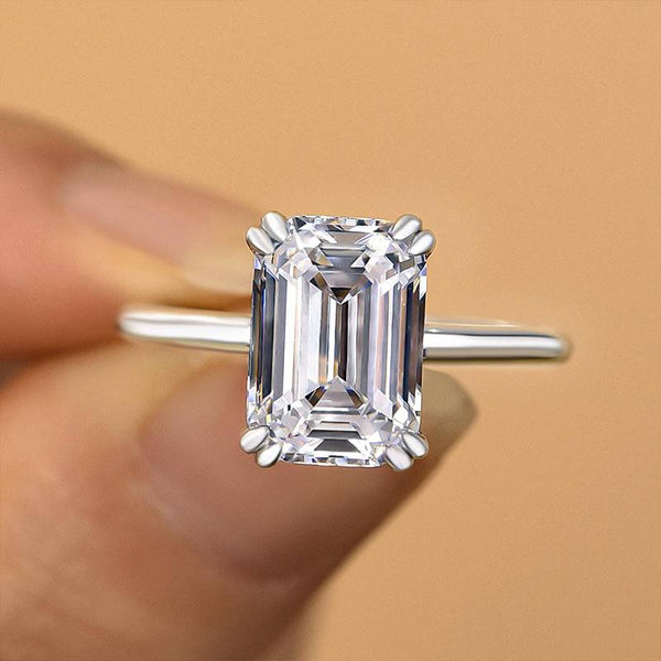 Louily Exclusive Emerald Cut Engagement Ring In Sterling Silver