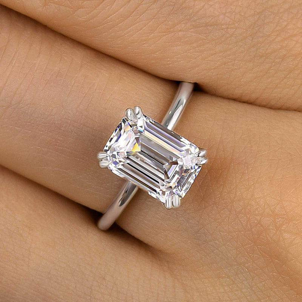 Louily Exclusive Emerald Cut Engagement Ring In Sterling Silver