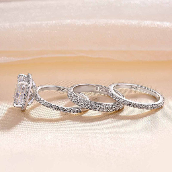 Louily Exclusive Halo Cushion Cut 3PC Wedding Set In Sterling Silver