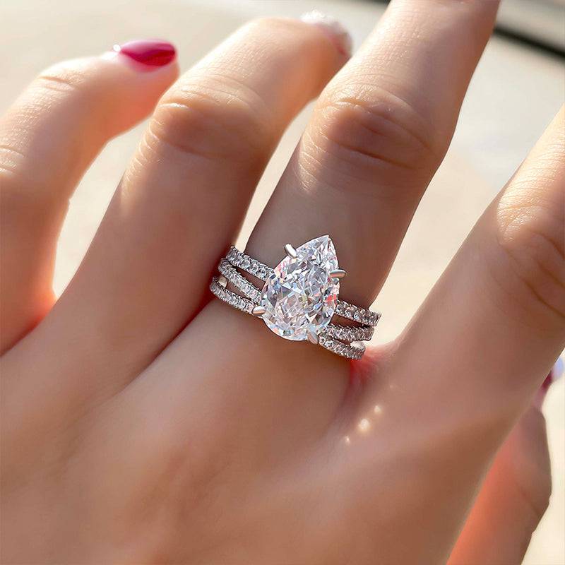 Louily Exclusive Pear Cut Wedding Ring Set For Women In Sterling Silver - louilyjewelry
