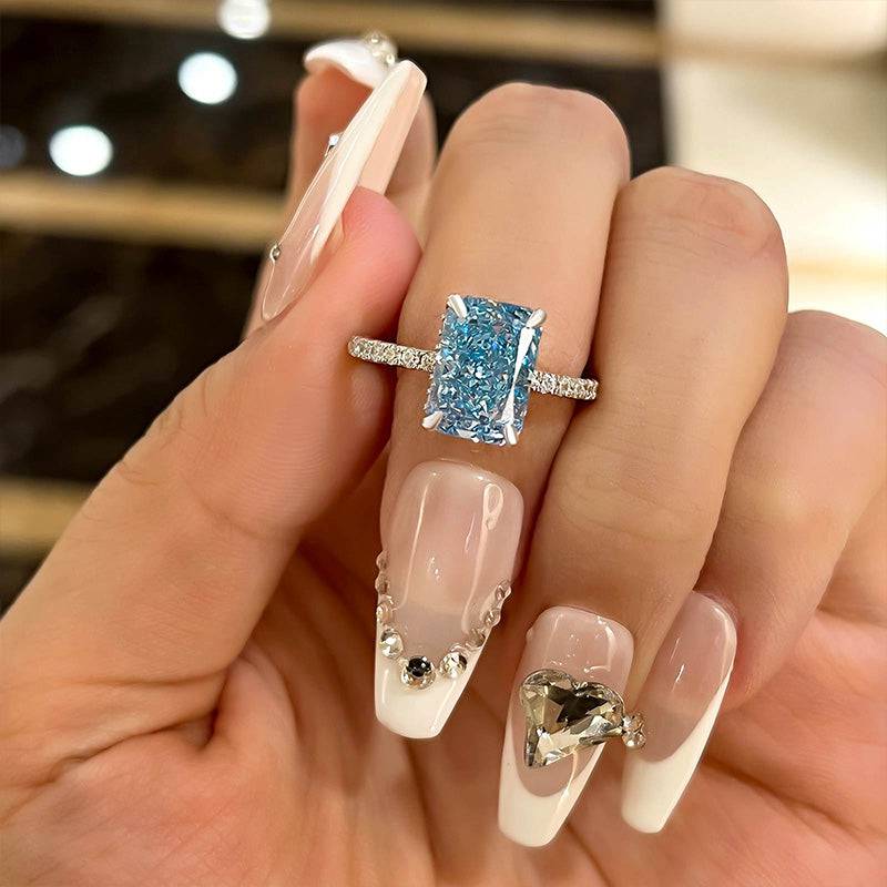 Louily Exclusive Radiant Cut Light Aquamarine Blue Engagement Ring In Sterling Silver - louilyjewelry