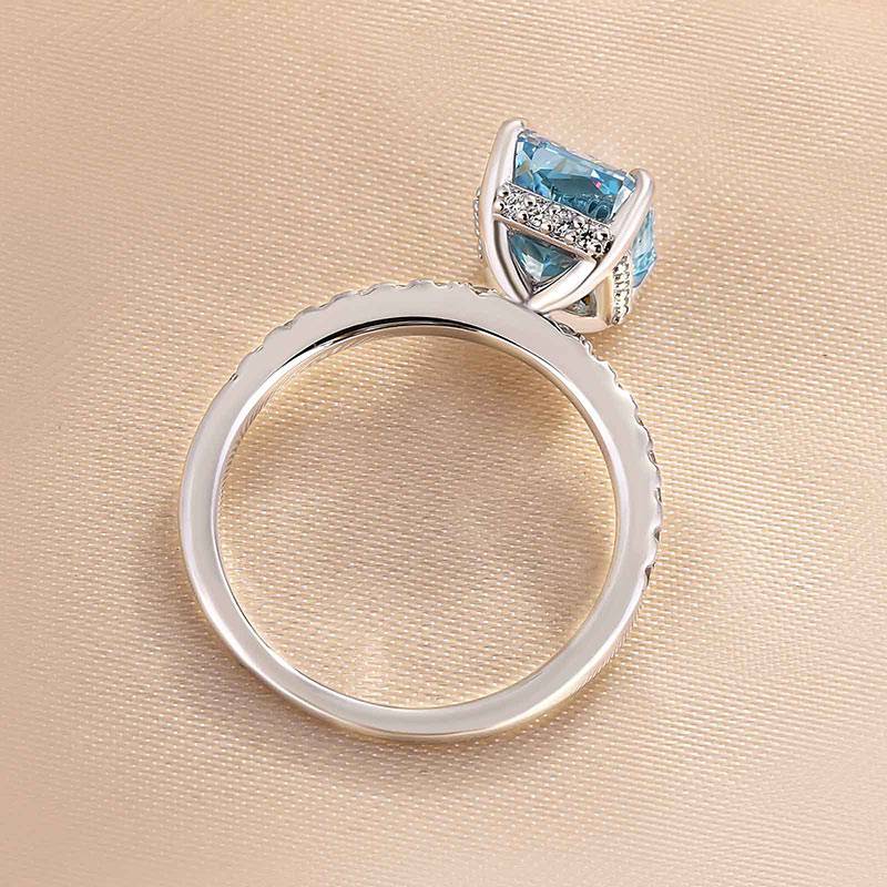 Louily Exclusive Radiant Cut Light Aquamarine Blue Engagement Ring In Sterling Silver - louilyjewelry