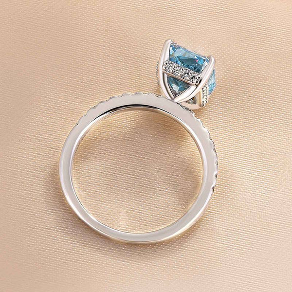 Louily Exclusive Radiant Cut Light Aquamarine Blue Engagement Ring In Sterling Silver