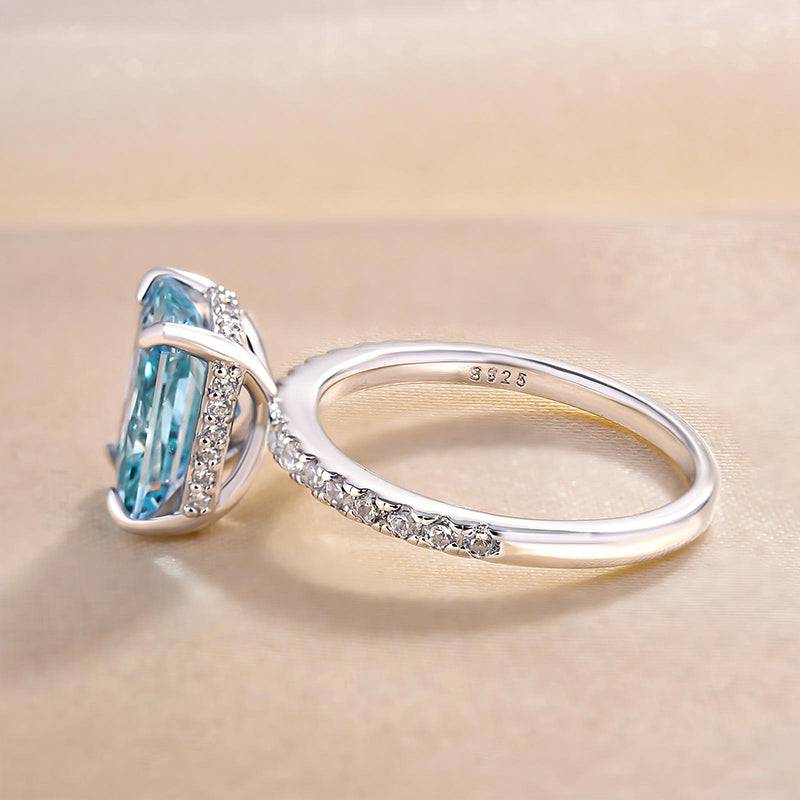 Louily Exclusive Radiant Cut Light Aquamarine Blue Engagement Ring In Sterling Silver - louilyjewelry