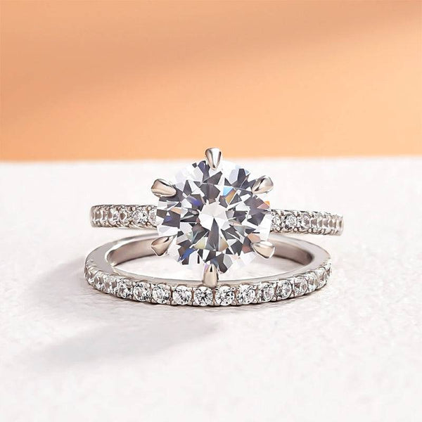 Louily Exclusive Round Cut Simulated Diamond  Wedding Set In Sterling Silver