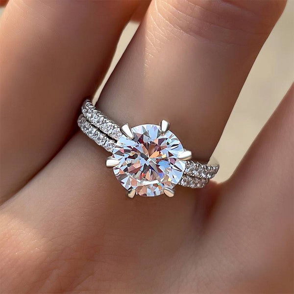 Louily Exclusive Round Cut Simulated Diamond  Wedding Set In Sterling Silver