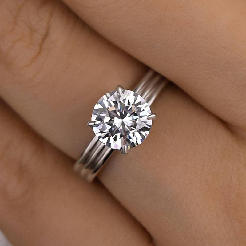 Louily Exclusive Three Shank Round Cut Engagement Ring - louilyjewelry