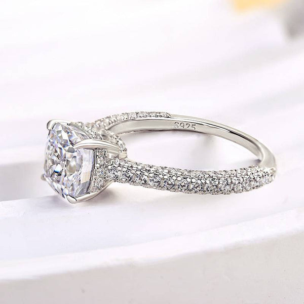 Louily Exquisite Crushed Ice Cushion Women's Engagement Ring In Sterling Silver