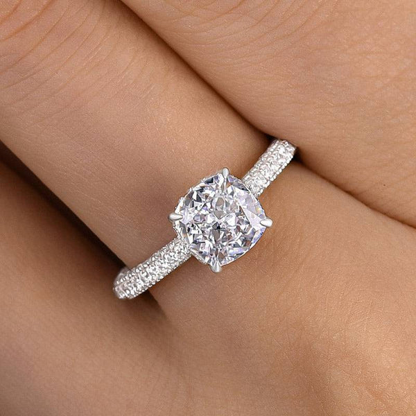 Louily Exquisite Crushed Ice Cushion Women's Engagement Ring In Sterling Silver