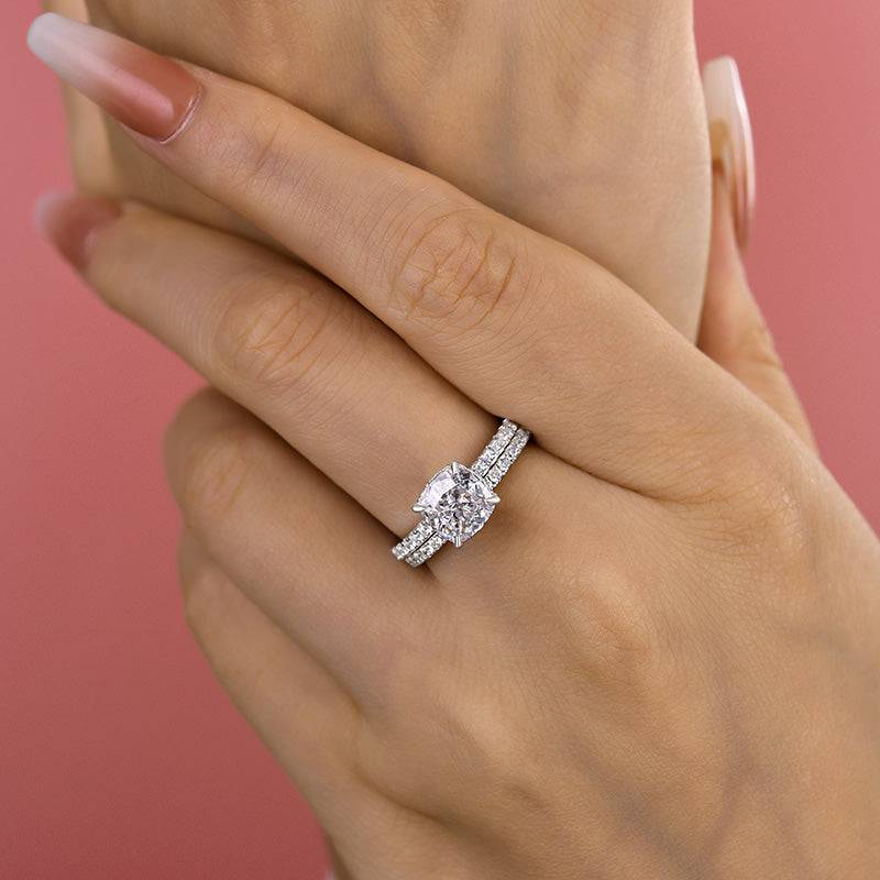 Louily Exquisite Cushion Cut Wedding Ring Set For Women In Sterling Silver - louilyjewelry