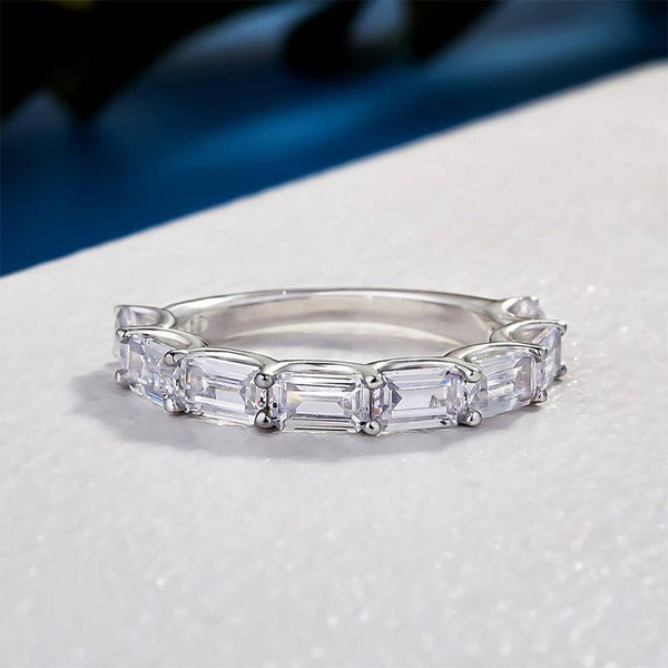 Louily Exquisite Emerald Cut Women's Wedding Band In Sterling Silver