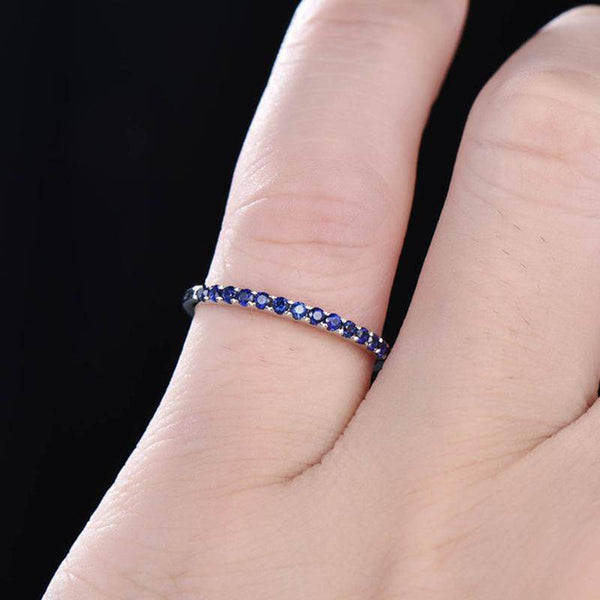 Louily Exquisite Half Eternity Blue Sapphire Women's Wedding Band In Sterling Silver
