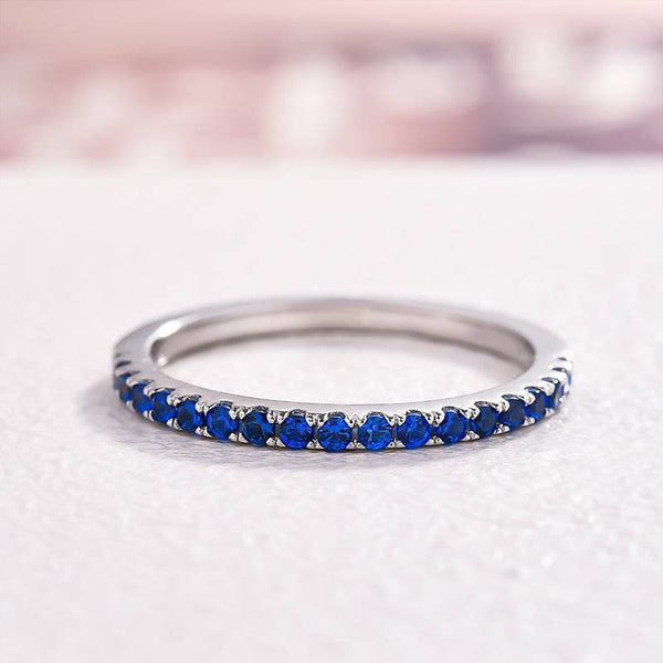 Louily Exquisite Half Eternity Blue Sapphire Women's Wedding Band In Sterling Silver