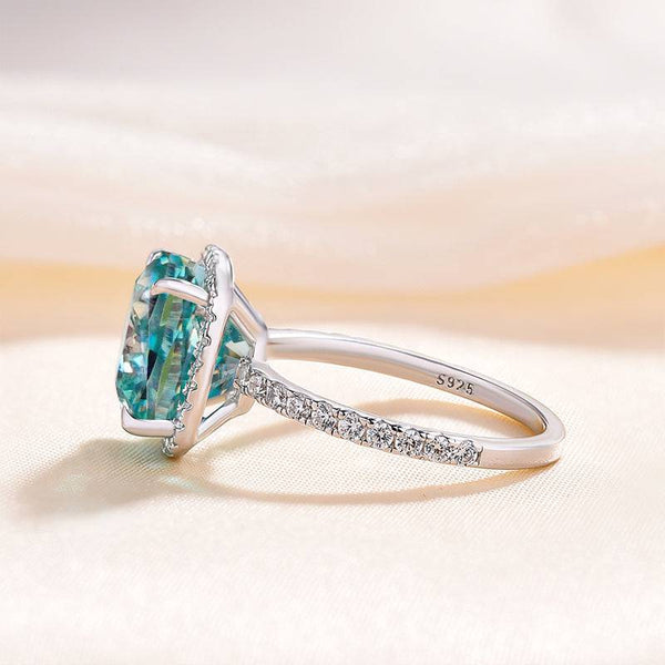 Louily Exquisite Halo Cushion Cut Cyan Blue Engagement Ring In Sterling Silver
