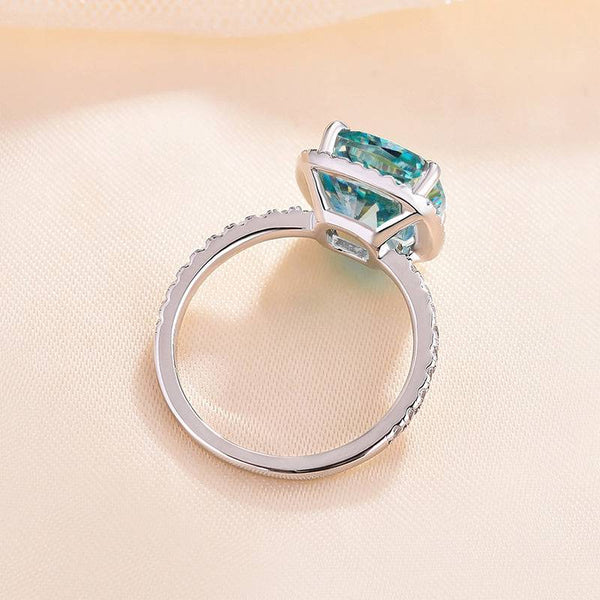 Louily Exquisite Halo Cushion Cut Cyan Blue Engagement Ring In Sterling Silver