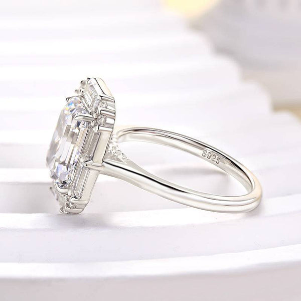 Louily Exquisite Halo Emerald Cut Engagement Ring