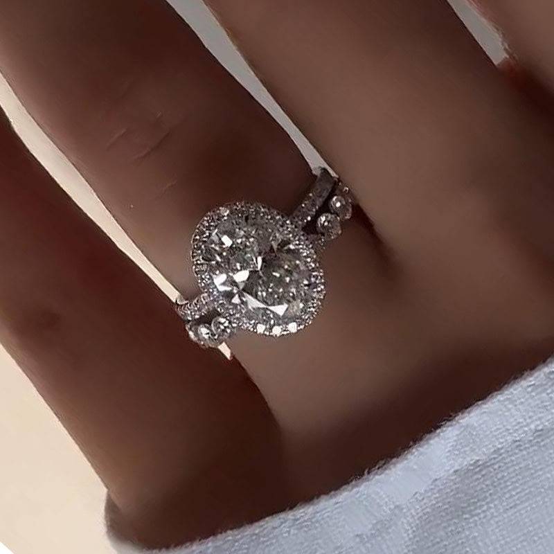 Louily Exquisite Halo Oval Cut Wedding Set For Women In Sterling Silver - louilyjewelry