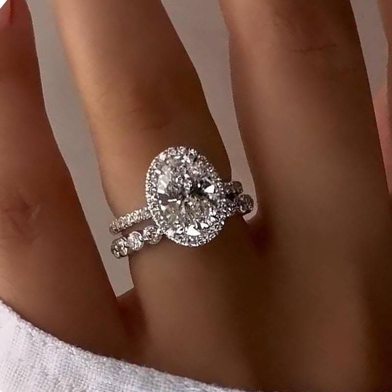 Louily Exquisite Halo Oval Cut Wedding Set For Women In Sterling Silver - louilyjewelry