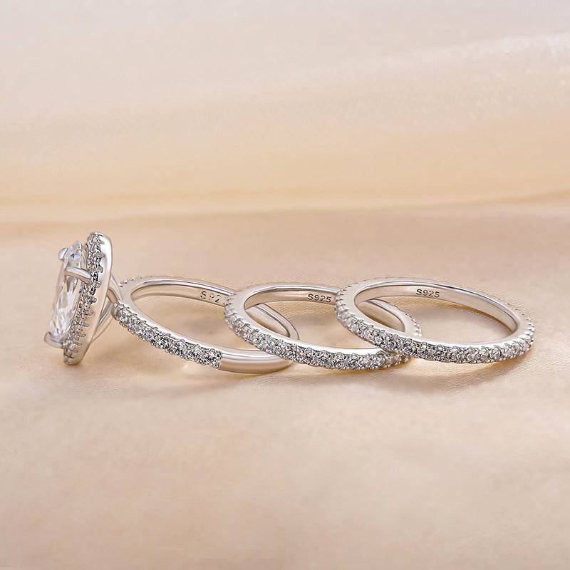 Louily Exquisite Halo Pear Cut 3PC Wedding Ring Set In Sterling Silver - louilyjewelry