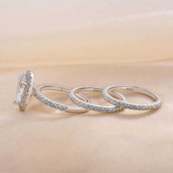 Louily Exquisite Halo Pear Cut 3PC Wedding Ring Set In Sterling Silver