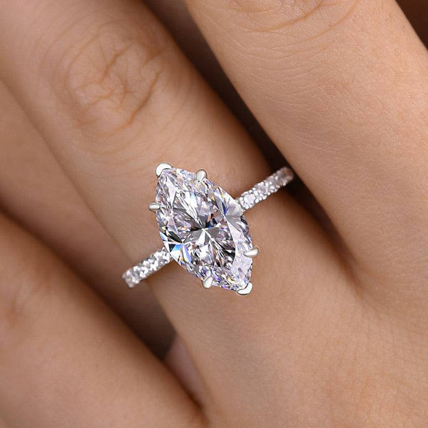 Louily Exquisite Marquise Cut Engagement Ring In Sterling Silver