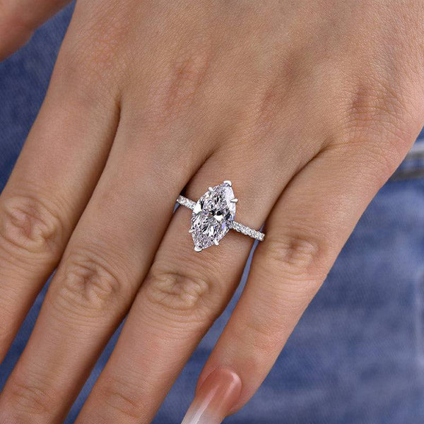 Louily Exquisite Marquise Cut Engagement Ring In Sterling Silver