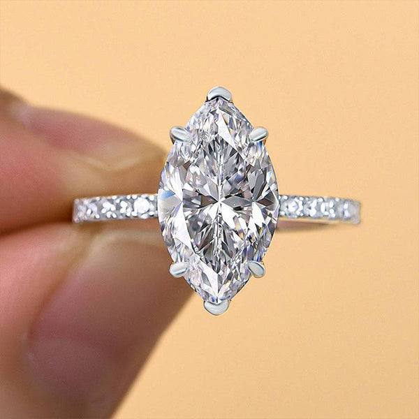 Louily Exquisite Marquise Cut Engagement Ring In Sterling Silver